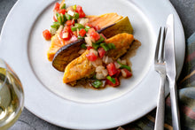 画像をギャラリービューアに読み込む, サーモンのピカタ 彩り野菜のケッカソース&アッシェ・パルマンティエ(1キット2人前)