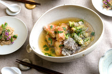 画像をギャラリービューアに読み込む, 金目鯛と3種の野菜のおかき揚げ 三つ葉あんかけ&いんげんとセロリ、ささみの胡麻和え(1キット2人前)